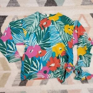 Neiman Marcus Vintage 100% Silk Tropical Print Blouse Size 8